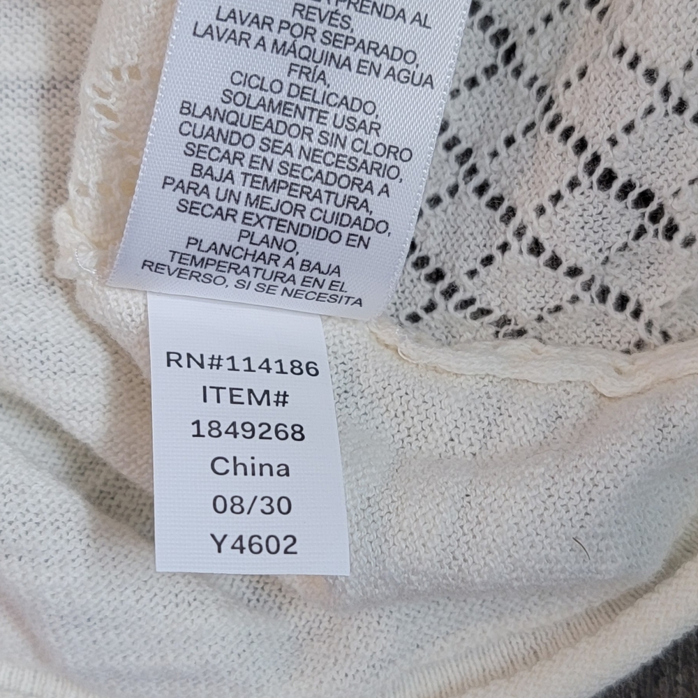Frye Pointelle V Neck Cardigan Sweater Womens L Ivory Cottagecore 100% Cotton - Picture 11 of 11